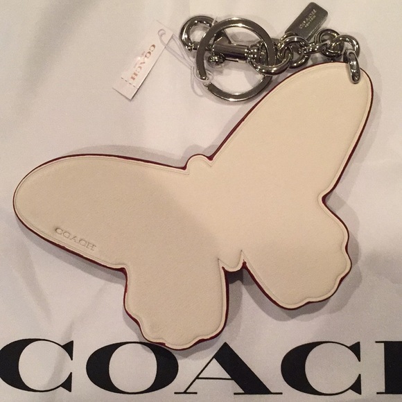 ✨NEW✨COACH Large Studded Leather Butterfly Bag Charm - Chalk/Silver - Picture 10 of 13